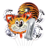 Set Globos Metalizados Tigre Selva Figura Cumpleaños