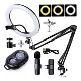 Braço De Mesa Luz Led Podcast Ring Light Microfone Sem Fio