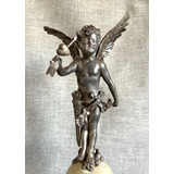 Cupido Bellísima Escultura En Petit Bronce Y Alabastro