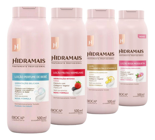  Hidramais Cuidado Corporal Loção Corporal Hidratante En Pote De 500ml/500g Perfume De Bebê, Frutas Vermelhas, Colageno, Laranjeira - Kit X 4 Unidades