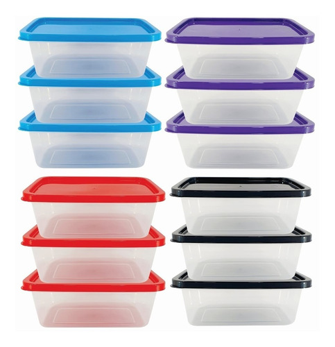 Kit 12 Pote 1 Litro Tampa Color Bpa Free Microondas Freezer