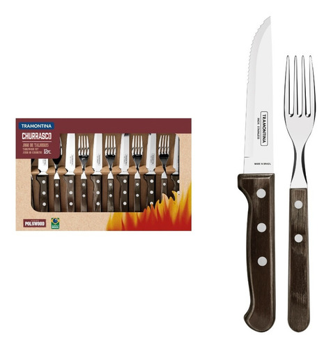 Faqueiro Para Churrasco Jumbo Jr Polywood 12 Pçs Tramontina Cor Marrom