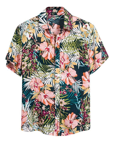 Fashi Cómodo Hawaiano Con Estampado Étnico De Manga Corta Pa