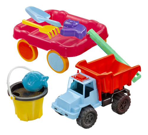 Set De Playa Camion Volcador Y Carrito Infantil Balde Playa