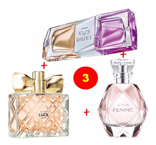 Kit 3 Perfumes Avon Femme + Luck La Vie + Eve Duet