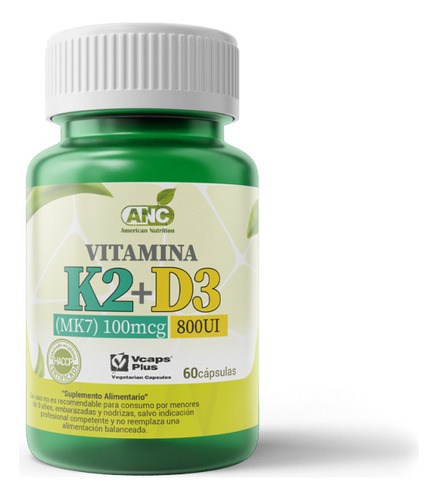 Vitamina K2 + D3 60 Caps (mk7) 100mcg 800ui  Anc
