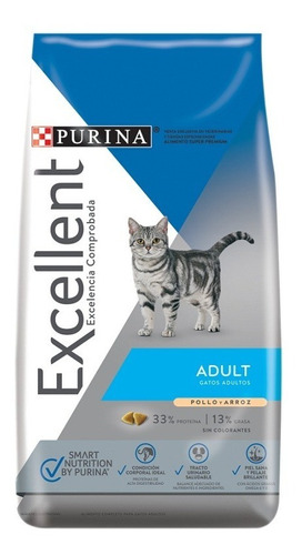 Purina Excellent Adult Cat (gato) Pollo/arroz X 1kg Caba