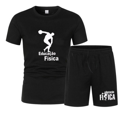  Kit Bermuda De Moletom+camiseta De Algodão Educação Fisica 