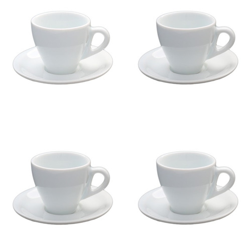 Kit 4 Xícara 50 Ml Café Porcelana Branca Com Pires Mesa