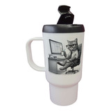 Jarro Termico Gato Oficina Working Trabajo Taza Cafe M2