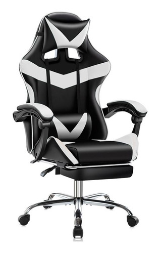 Silla Gamer Pro Con Apoya Pies Pata Metal Cromada 