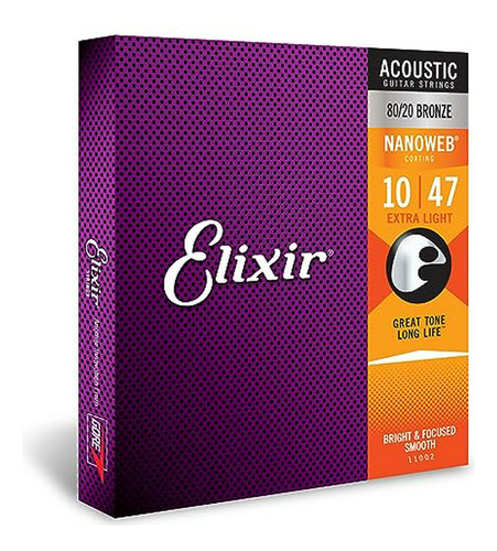 Elixir, Cuerdas De Bronce Para Guitarra Acústica 80/20 Con R
