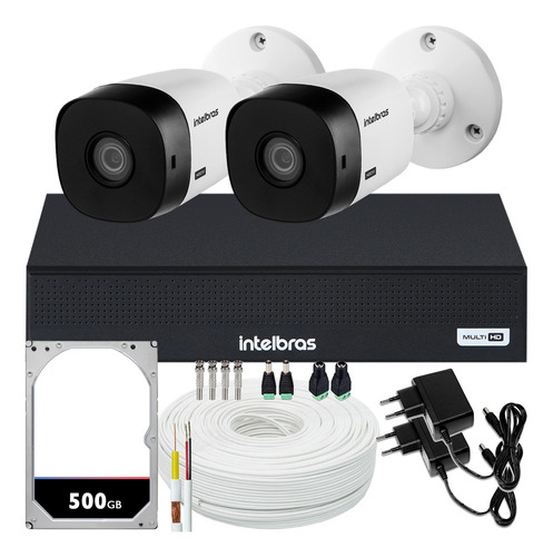 Kit Cftv 2 Cameras Segurança Intelbras Mhdx 1004-c Fonte 1a