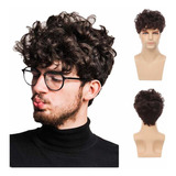 Pelucas De Afro Marrón Para Hombre Pelo Sintético Corto