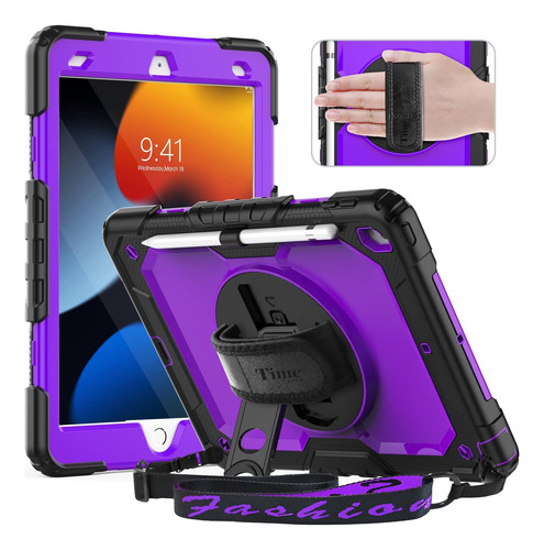 Funda iPad Timecity 9/8/7 Gen 10.2 C/soporte P/lapiz/morado