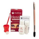 Kit Henna Makiaj Profissional Com Fixador E Pincel Chanfrado Cor Castanho Médio