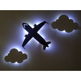 Decoração Bebê, 2 Nuvens E 1 Avião Led Luminárias Infantil 