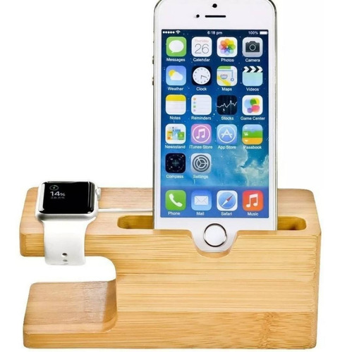  Stand Soporte Dock Carga Apple Watch & iPhone Bambu 2x1 Usb