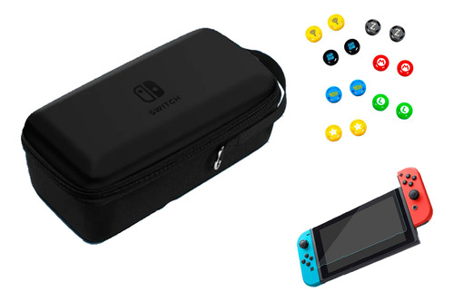 Estuche Duro + Vidrio T + Grips Compatible Con Switch 