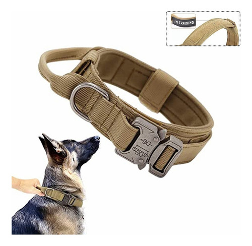 Collar Táctico Para Perro Con Hebilla Metal Ultra Resistente Color Marrón Tamaño Del Collar M