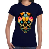 Playera Cráneo Con Mariposas Día De Muertos #761