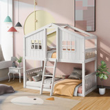 Litera De Madera Individual Con Escalera, Cama Para Niños, B