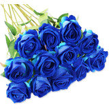 Flores Artificiales De Rosas Azules Tallo Largo 12un