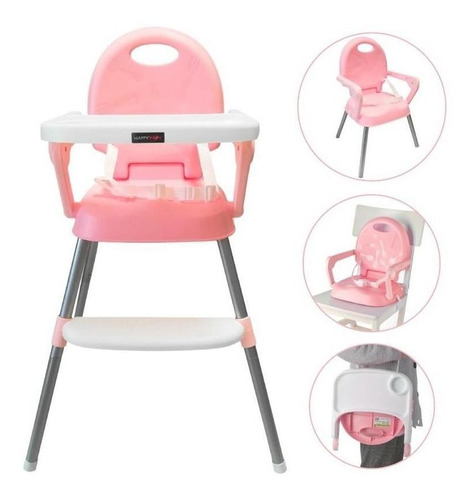 Silla Comedor Bebe 3en1 Happy Baby Azul Cp7000 Color Rosa