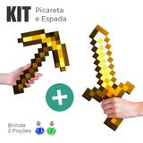 Kit Espada + Picareta Mine Ouro Pixel - Brinquedo Seguro