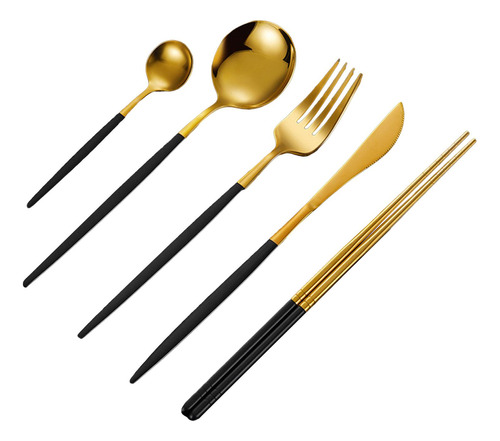 Juego De Cubiertos De 5x, Juego De Cucharas Y Oro Negro