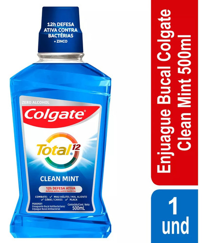 Enjuague Bucal Colgate Total 12 500ml Sin Alcohol Clean Mint