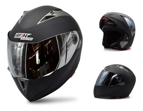 Casco Abatible Doble Mica Certif Dot Negro Mate Iron Racing