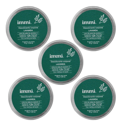 5 Desodorante Natural Ecologico Hombre Mujer Immi Grande 75g