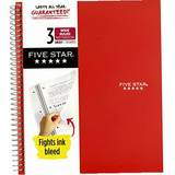 Five Star Cuaderno En Espiral 3 Temas, Papel Rayado Ancho, Color Rojo