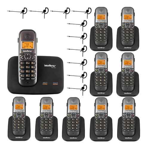 Kit Telefone Fixo Sem Fio 2 Linhas Com 9 Ramal Bina Headset