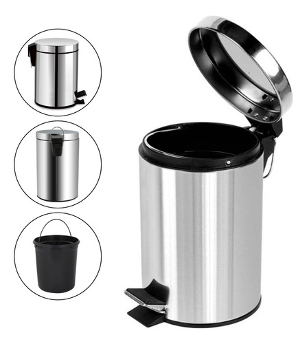 Lixeira Inox Banheiro 5 Litros Cozinha Cesto Com Pedal Tampa