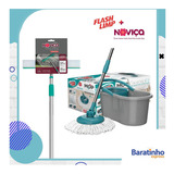 Balde Mop Giratório 360º Fit + Limpa Vidros 2 Em 1 Noviça