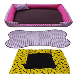 Cama Para Cachorro Grande Gg 95x95 Cm + Tapete E Capa Extra Cor Cama Rosa + Capa Amarela