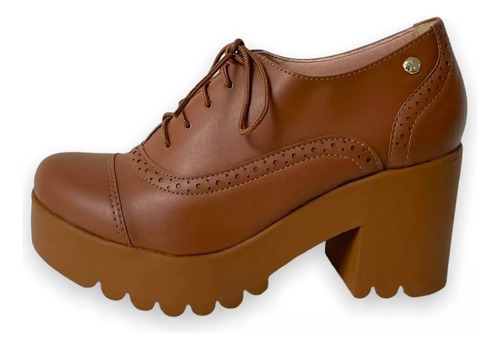 Sapato Oxford Feminino Tratorado Couro Ecológico  Caramelo