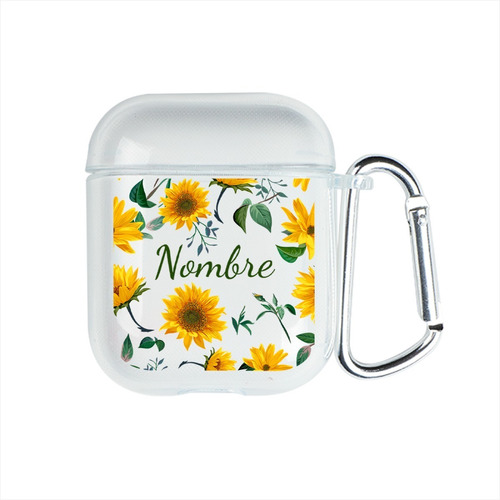 Funda Para AirPods Flores Girasoles Personalizada Tu Nombre