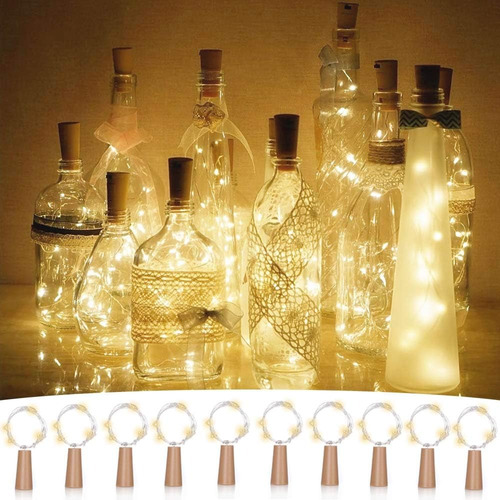 Luces Led Para Botellas De Vino 2m 20 Led A Pilas, 10 Uds Color De La Luz Blanco Cálido