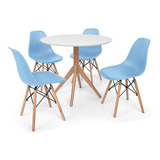 Kit Mesa De Jantar Maitê 80cm Branca Com 4 Cadeiras Eiffel Cor Azul-claro
