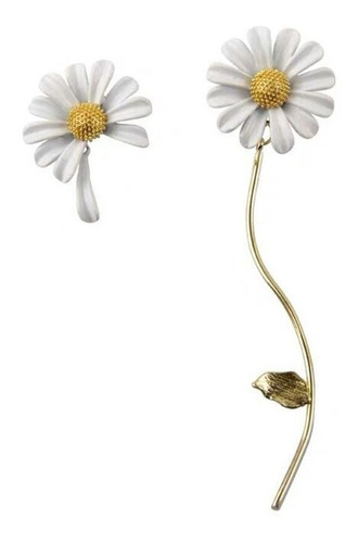 Aretes De Margaritas Con Flor Blanca Largos Elegantes