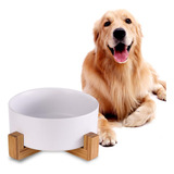 Cuencos De Ceramica Blanca Para Perros Con Soporte De Madera