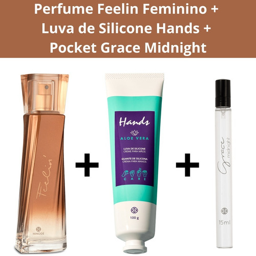 Perfume Feelin For Her + Luva De Silicone Hands + Pocket Grace Midnight