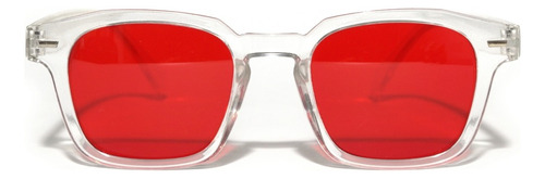 Gafas De Sol Squared Lente Rojo Marco Transparente Uv400