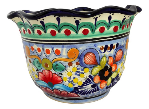 Maceta De Talavera Con Base De Madera