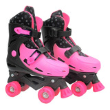 Patins Tradicional Quad Roller Rosa Com Glíter 33 Ao 40