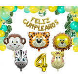 Set Deco Cumpleaños Globos Animales Animalitos Selva Numero 