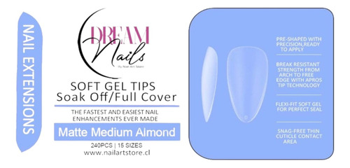 Tips Soft Gel - Matte Medium Almond - Dream Nails (240pcs)